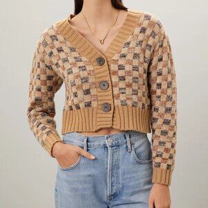 Rebecca Taylor NYC Women's Cropped‎ Checkerboard Cardigan Size Large
